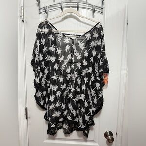 Joe boxer kimono beach swim suit cover up M sheer black and white palm trees nwt